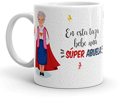 Kembilove Taza la mejor Abuela del mundo – Mensaje En esta Taza Bebe una Super Abuela – Regalo Mujer original – Regalos originales para Abuelas – Regalos Personalizados Originales