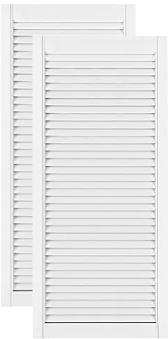 DecoMeister Puerta de Celosia Tipo Persiana Blanca con Marco de Madera Maciza de Pino Frente de Mueble Imprimado con Lamas Listones Abiertos de Dimensiones 494x1100 mm Juego de Dos Piezas