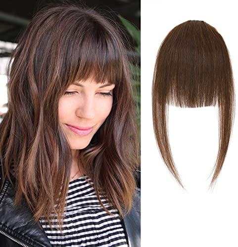 SEGO Pony Extensions Echthaar Clip in Fringe Real Hair Haarteil Bangs One Piece Haarverlängerung 100% Human Haar natürlich Mittelbraun#4 Pony-5.5(14cm)-9g