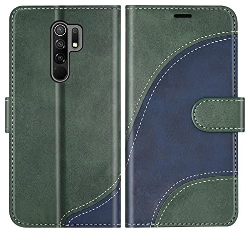 BoxTii Coque pour Xiaomi Redmi 9, Portefeuille Etui en Cuir PU, Magnétique Protection Housse Coque pour Xiaomi Redmi 9, Vert