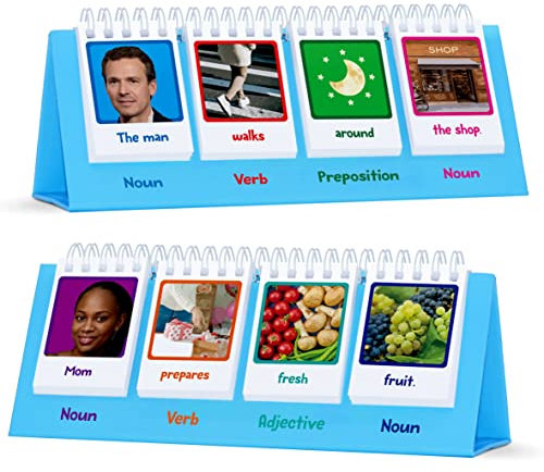 Sentence Flip Charts, 80 Double Sided Cards in Noun/Verb/Adjective/Preposition 40 New Sentence Building Freestanding Flip Chart Educational Learning Tool for School Supplies