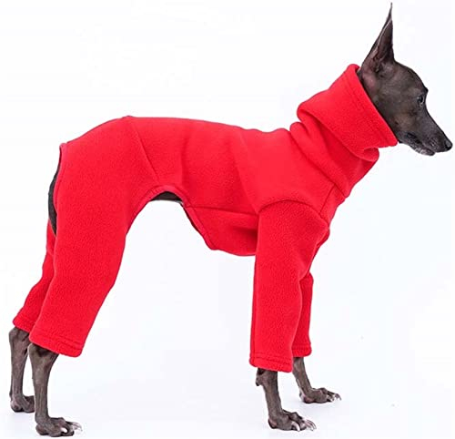 Hundemantel aus Fleece mit Beinen für Windhund, Warmer Hundemantel aus Samt mit winddichtem Rollkragen, Hundejacken für Whippets, Windhunde, Lurcher, Salukis (Color : Red, Size : S)