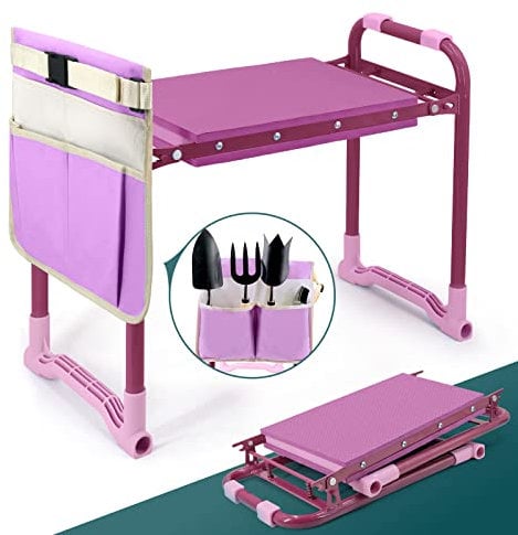 Byhagern Portable Foldable Garden Kneeler with Handles，Garden Kneeler and Seat Heavy Duty with Tool Bag for Outdoor Gardening