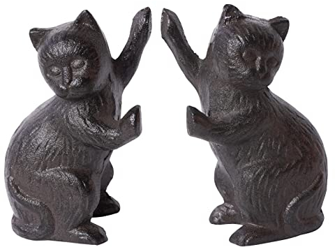 GDYOOSHOW Cast Iron Door Stop Cat Heavy Duty Door Stopper 2Pcs Black Floor Decorative Statue Rustic Book Stopper Heavy Bookend (Brown Rust)