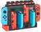 TNP Joy Con Controller dock di ricarica per Nintendo Switch con 28 carte di gioco, 4 stazione di ricarica Joycon, controller interruttori rossi e neri, caricabatterie e supporto organizer