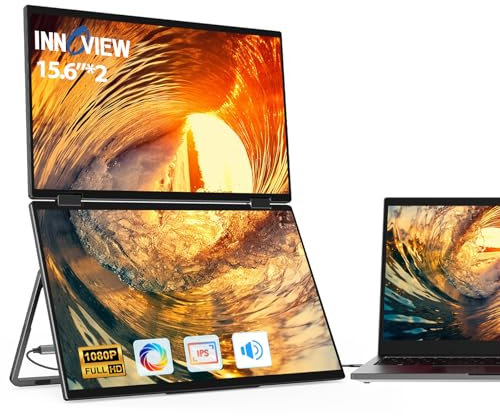 InnoView Laptop Screen Extender 15.6 Dual Monitors Stacked Folding Triple Monitor (Wins/Mac) 1080P Triple Portable Monitor for Laptop 90°/180° Automatic Rotation Black
