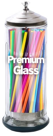 ROLUXENTIA Glass Drinking Straw Dispenser with Non-Slip Base - Premium Container Accommodating Straws up to 8.5 Inches for Home and Kitchen, Ideal for Extra Long & Jumbo Straws