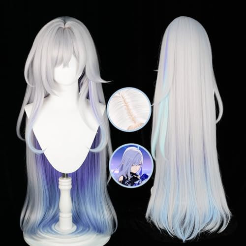 Anime Cosplay Perücke, Genshin Impact Perücke, mit zwei Perückenkappen, für Halloween, Party & etc. (Skirk Cosplay)