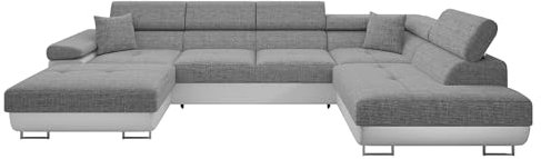 Mirjan24 Ecksofa Torezio Bis mit Bettkasten, Einstellbare Kopfstützen, Sofa mit Schlaffunktion, Eckcouch für Wohnzimmer, Polsterecke, U-Form Couch mit Bettfunktion (Soft 017 + Lux 05, Seite: Rechts)