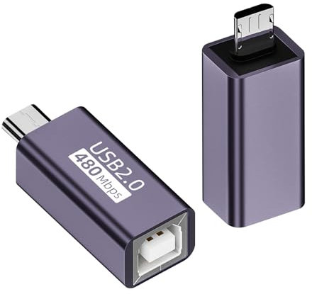 QIANRENON Connettore stampante da micro USB maschio a USB B femmina Spina micro USB a jack MIDI Adattatore per strumento elettronico 480Mbps 7W Ricarica, alloggiamento in alluminio, per scanner stampa