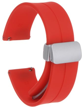 QUARKZMAN Magnetisches Silikon Uhrenarmband Schnellwechsel Weiches Gummiband Wasserdicht Ersatzarmband mit silberner Metall-Faltschließe für Männer und Frauen