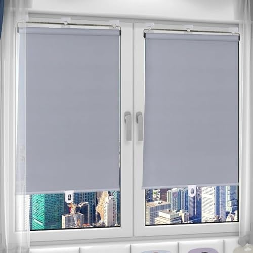 Verdunklungsvorhänge Für Fenster,Einziehbare Balkonvorhänge,Temporäre Tragbare Rollo Vorhänge, Uv-Schutz & Wärmedämmung, Sichtschutz-Rollos Mit Saugnapf,Grey-95x200cm(37.4x78.7in)