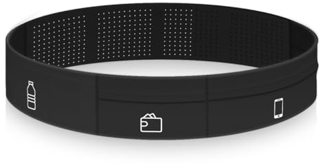 Mohard Laufgürtel für Damen und Herren, Laufgürtel für Sport mit Trinkflasche, Verstellbarer Laufgürtel für alle Smartphones, Running Belt zum Gehen, Joggen, Radfahren, Schwarz, Taglia Unica, Modern