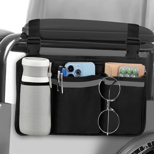 Rollstuhltasche für Armlehne Wasserdichte Rollstuhlaufbewahrungstasche mit 5 Fächern und Reflektierenden Streifen Aufbewahrungstasche für Rollstühle Rollatoren