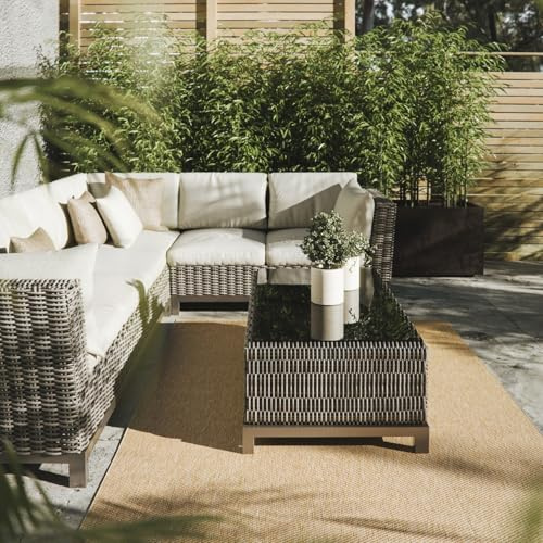 Interiyou Outdoor Teppich Wetterfest Asti - 80x150 cm Beige - Jute Optik - Wasserfest für Balkon, Terrasse, Garten - Outdoorteppich passend auch für Wohnzimmer, Schlafzimmer und Küche