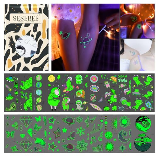 200 Stück Leuchttattoos für Kinder, leuchtende temporäre Tattoo-Aufkleber zum Thema Weltraum und Beleuchtung, wasserfest, für Partygeschenke und Spielzeug für Kinder, Partyspiele