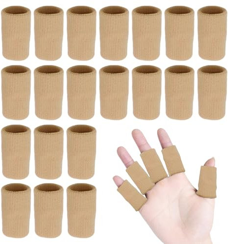 FUIPVGI 20 Pcs Finger Compression Sleeves, Breathable Finger Protectors Finger Sleeve Finger Support, Thumb Protector Thumb Bandage for Arthritis, Compression Finger Bandage (Nude)