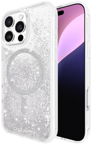 Case-Mate iPhone 16 Pro Max Case [Compatible with MagSafe] - Sparkly Liquid Glitter Phone Case with 12ft Drop Protection - Premium Magnetic Cover for iPhone 16 Pro Max - Silver Waterfall