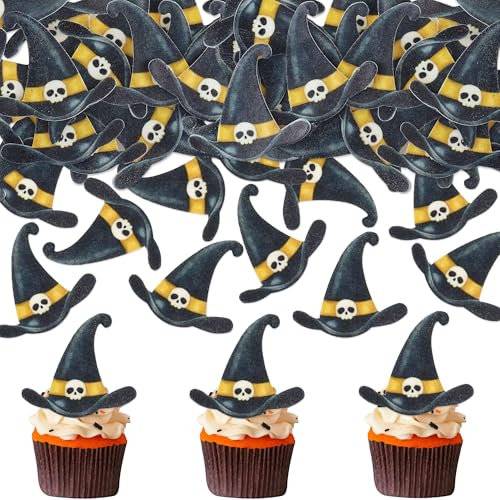 Blumomon 40Pcs Edible Wizard Hat Cupcake Toppers - Halloween & Baby Shower Cake Decorations