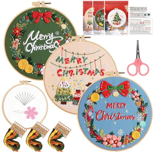 Audio frequency% Weihnachten Stickrahmen Set, Stickerei Set Anfänger, Stickset, Weihnachten Kreuzstich, Embroidery Kit, Mit Stickrahmen, Farbfäden Und Werkzeuge, Für Diy Kunst, Handwerk, Sticken