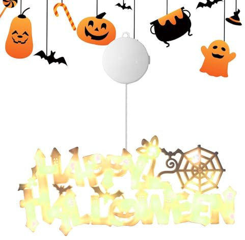 Panneau lumineux LED Happy Halloween – Décorations lumineuses pour fenêtres et portes d'Halloween | Panneau mural lumineux pour usage intérieur/extérieur, accessoires festifs pour maisons hantées, fêt
