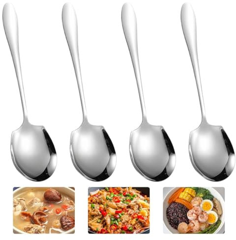 4 Pieces Large Buffet Serving Spoons,21.5x6cm Serving Spoons Set,Stainless Steel Serving Spoons,Round Edge Tablespoons,Desert Spoons Cutlery,Cooking Dining Soup Spoons for Kitchen,Restaurant,Banquet