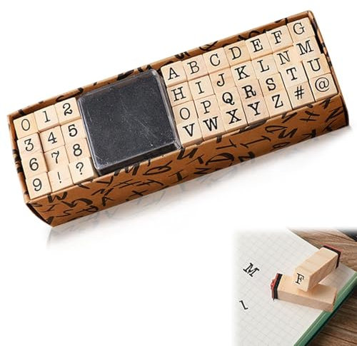 Stempel Buchstaben, Buchstaben Stempel Ton, Stempelset, 40 Pieces Letter Stamp Set, Alphabet Wooden Stamp Letters, Numbers and Symbols, with Ink Pad, for Scrapbooking, Art, Craft, Card Making