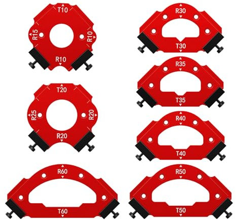 7Pcs Corner Radius Template, Radius Jig Router Templates Corner with Removable Clip, 18 Shapes Arc Cutting Auxiliary Tool for Woodworking Routing R10 R20 R30 R35 R40 R50 R60