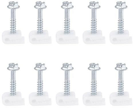 sourcing map 50pcs Single Coaxial Cable Clips 1/10 (3mm) Screw Clip Electrical Wire Cable Holder Plastic Wire Clamps for Cords Management, White