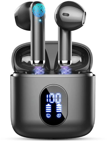 Cuffie Bluetooth 5.4, Mini Auricolari Bluetooth Stereo HiFi, 4 HD Mics Cuffie Wireless In Ear con ENC Cancellazione Rumore, Cuffie Senza Filo LED Display, IP7 Impermeabili Cuffiette Sport 30 Ore, Nero