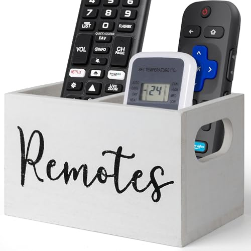 VACONICO Remote Control Holder for Table, 2 Slot Wooden TV Controller Holder, Rremote Holder Storage for Living Room, Bedside, Couch (White)
