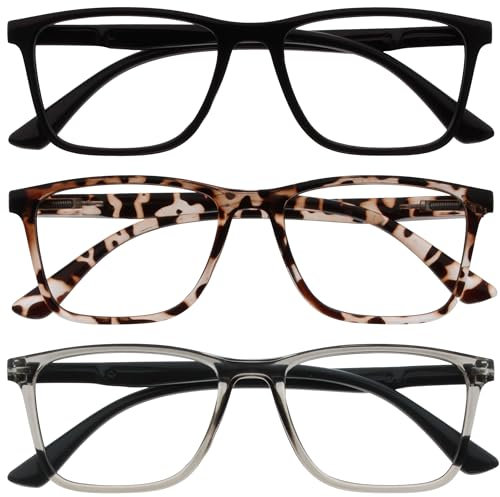 OPULIZE NYX Blue Light Blocking Glasses - Anti-Glare Computer and Gaming Eyewear - 3 Pack - UV and Eyestrain Protection - Rectangular Frame - Black Brown Grey - Men Women