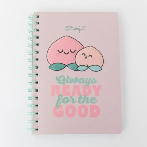 Mr. Wonderful - A5-Notizbuch 3D Pfirsich - Spiralbindung - Always ready for the good - 160 weiße Seiten