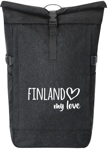 Huuraa Kurierrucksack Finland my love 30-44 Liter Black Melange Fairtrade Rolltop Rucksack Geschenkidee