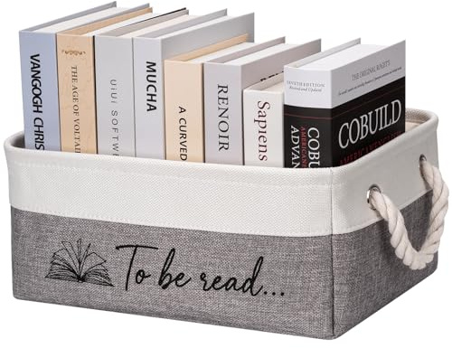 EraGleeVibe Book Storage Basket TBR Book Lover Gifts to Be Read Organizer Bin with Handles Bookworm Gift for Student Teacher Home Classroom Reading Decorative Box Bookish Accessories (Grey)
