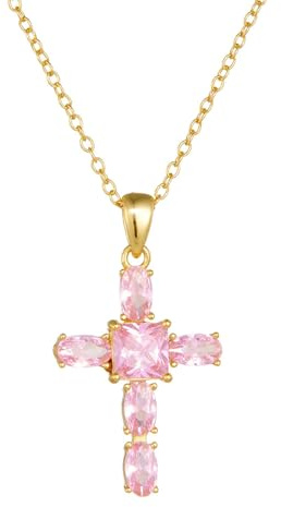 Beydodo Damen Halskette 750 Gold, Kette Anhänger Kreuz mit Rosa Saphire Hochzeit Halskette Gold 45CM für Charms
