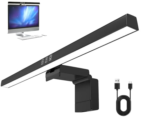 40 cm datormonitorlampa med touchkontroll, anti-blått ljus, USB-LED-skrivbord med justerbar ljusstyrka i 3 färgtemperaturer för dator, skrivbord