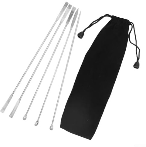 Stainless Steel Laboratory Spoon and Spatula Set, 5-Piece Lab Measuring Tools with Long Handle for Sampling Granular Materials, Reusable and Sterilizable,