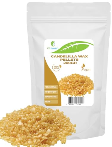 Candelilla Wax Pellets - 200 gr – Vegan | Natural Beeswax Substitute for DIY Cosmetics, Lip Balms, Lotions, and Candles | 100% Pure & Plant-Based Thickener and Emulsifier