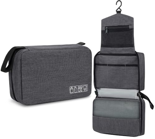 ALIIP Trousse de Toilette de Voyage, Sac de Rangement Pliable pour Hommes et Femmes, Trousse de Toilette à Suspendre, Trousses de Toilette étanche, 28.4 x 22.6 x 8.1cm, Accessoires de Toilette, Gris