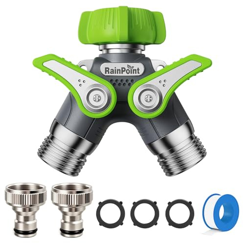 RAINPOINT Y-Verteiler 3/4, 2 Wege Verteiler Wasser, 100% Metallgehäuse Verteiler mit unabhängigem Schalter und 3/4 Adapter 1/2, Wasserdurchfluss regulier- und absperrbar, für Waschmaschine, Gärten