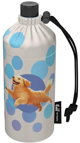 Emil Glas Trinkflasche 0,4l Hunde – isolierte Kinderflasche für Kindergarten & Schule, auslaufsicher, schadstofffrei für Mädchen und Jungen