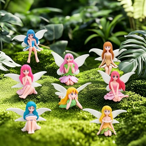 8 Stück Feengarten Zubehör, Elfen Figuren Garten Deko Aus Resin, Kleine Feenfiguren Für Pflanzentopf Terrarium Feenhaus Und Tortendeko
