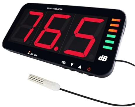 Decibel Meter Wall Mount Digital Sound Level Meter 30~130dB Noise Measuring with 13 Inch Screen Display, dB Sound Meter with Data Logging and Noise Alarm Function, PC Connectivity Support