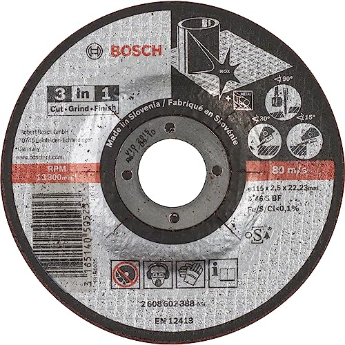 Bosch 1x PRO Stainless Steel and Metal 3-in-1 Disc for Small Angle Grinder and Bore 22.23 mm (for Steel, Stainless steel, Ø 115 mm, Professional Accessory Small Angle Grinder)