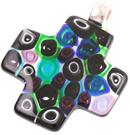 Cruz colgante de cristal de Murano colorido grande al ojo