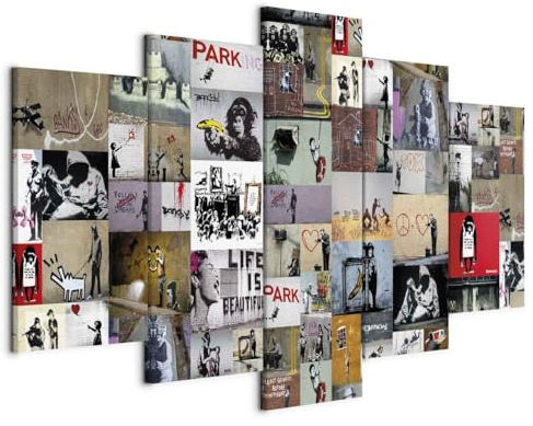 B&D XXL - Quadri Moderni per Camera da Letto Matrimoniale, Banksy 100x50cm | Chiodi Inclusi, 5 Pezzi, Quadro Moderno, Pannelli Decorativi per Pareti, Decorazione da Parete, Resistenti Allo Sbiadimento