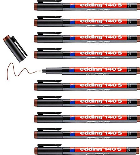 edding 140 S permanent pen - blue - 10 pens - round nib 0.3 mm - pen for writing on glass, plastic, foils and smooth surfaces - permanent, quick-drying, smudge-proof and waterproof