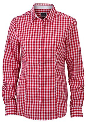 JAMES & NICHOLSON Chemise Manches Longues a Carreaux (L, Rouge/Blanc)