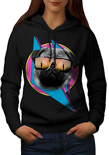 Wellcoda Cool Mops Brille Niedlich Hund Frau Kapuzenpullover Cool Beiläufiges mit Kapuze Sweatshirt